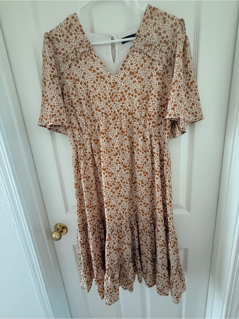 Mikarose women’s V-Neck Midi Dress in Cream and Brown floral
